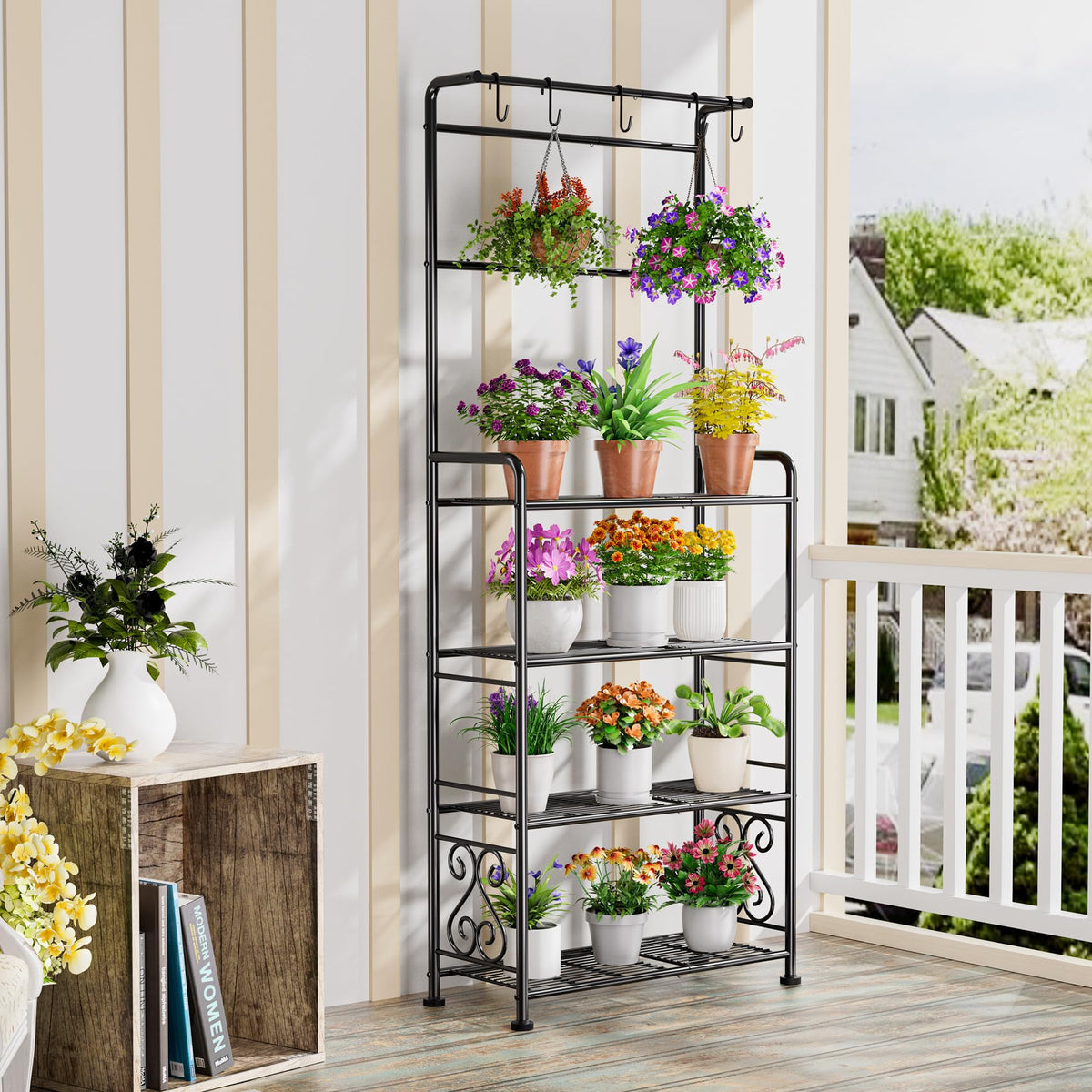 GIOTORENT four-tier plant stand, side view showing multi-level layout