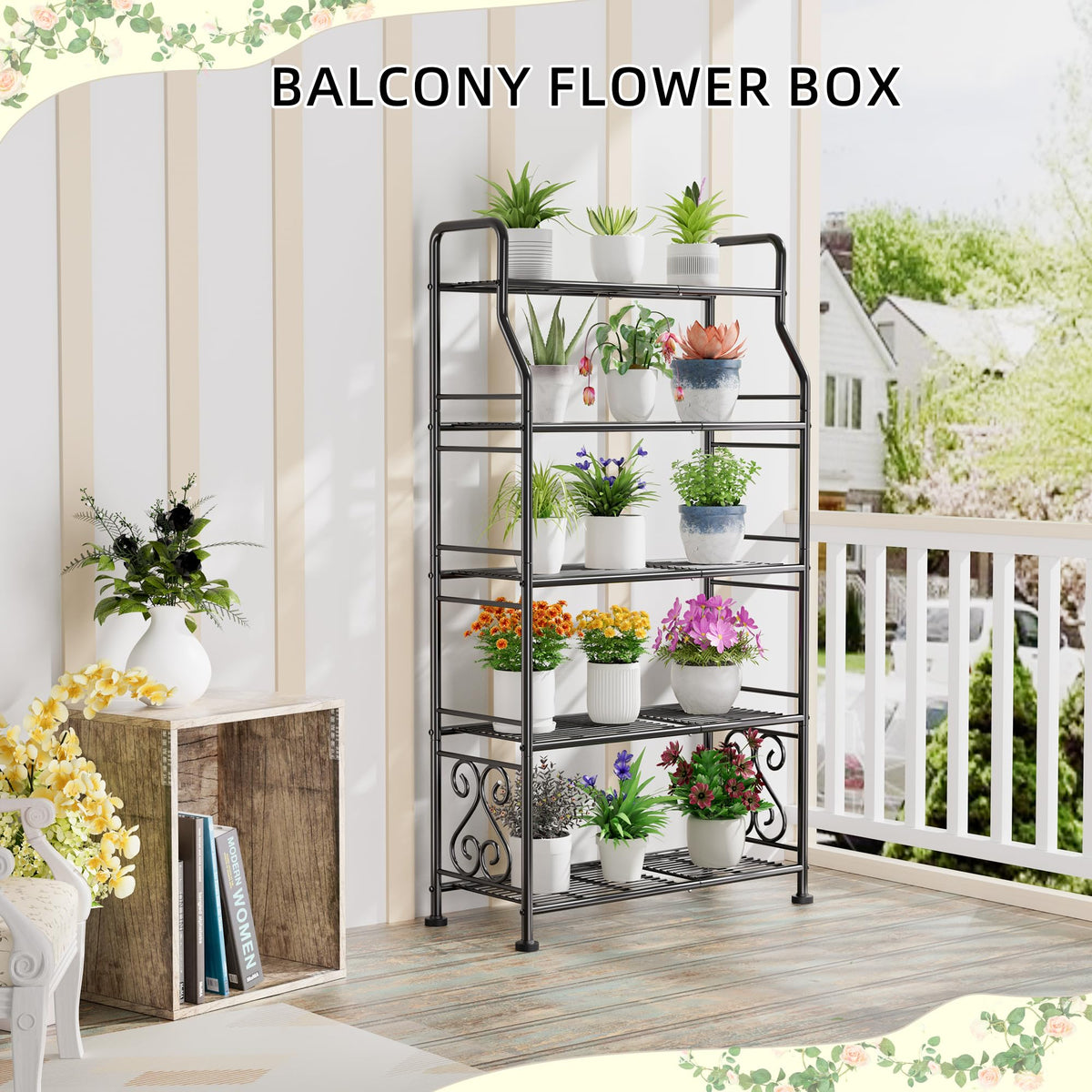 GIOTORENT black display shelf suits patios, living rooms, and offices.