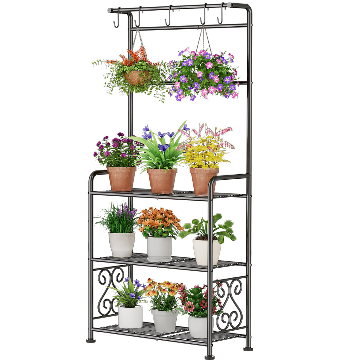 GIOTORENT plant stand fully assembled with three tiers for versatile indoor and outdoor use.