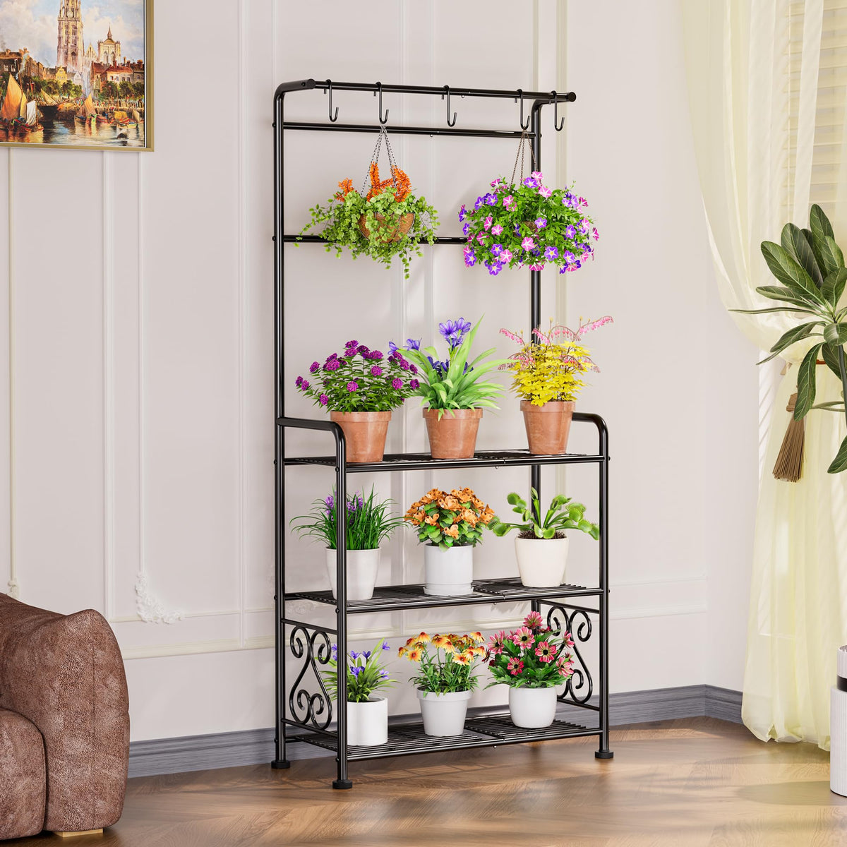 Outdoor setup on patio with lush greenery using GIOTORENT stand.