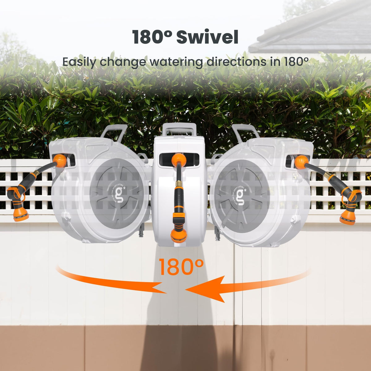 Giraffe Tools 180-degree swivel bracket enables flexible watering directions.
