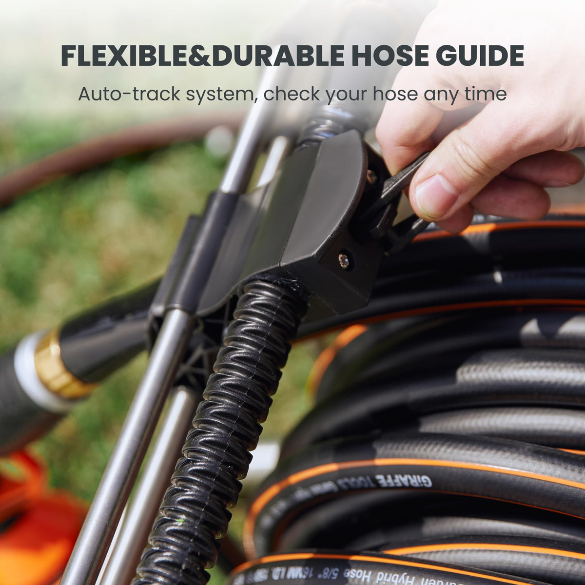 Giraffe Tools 200 ft capacity supports larger gardens and quick watering.