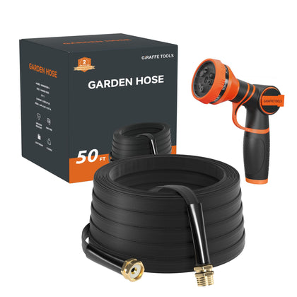 Giraffe Tools 50ft lightweight hose ready for easy yard watering.