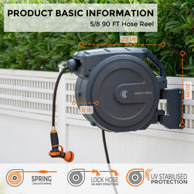 Giraffe Tools dark grey reel installed outdoors on exterior wall