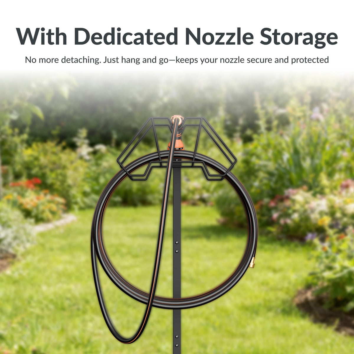 Giraffe Tools nozzle storage keeps spray nozzle handy and protected.