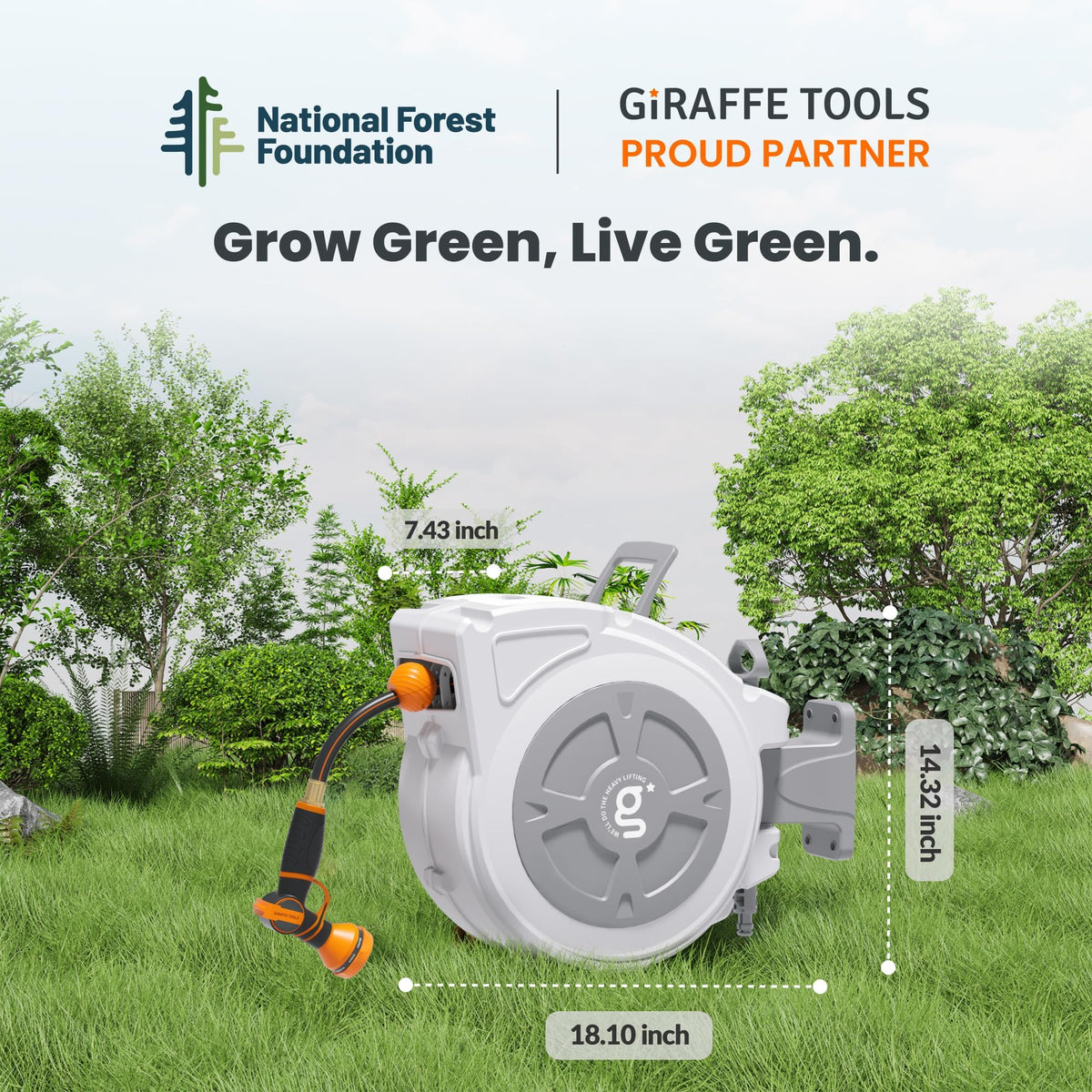 Giraffe Tools easy installation with bracket, hose, and nozzle.