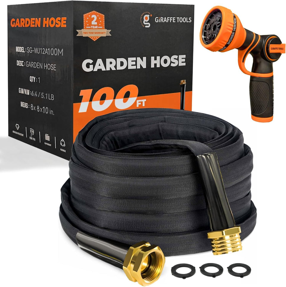 Giraffe Tools garden hose 100ft lay-flat design for easy handling
