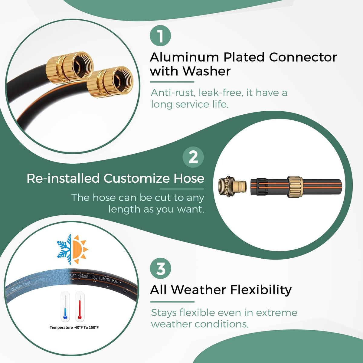 Giraffe Tools flexible 3-layer hose handles extreme temperatures.