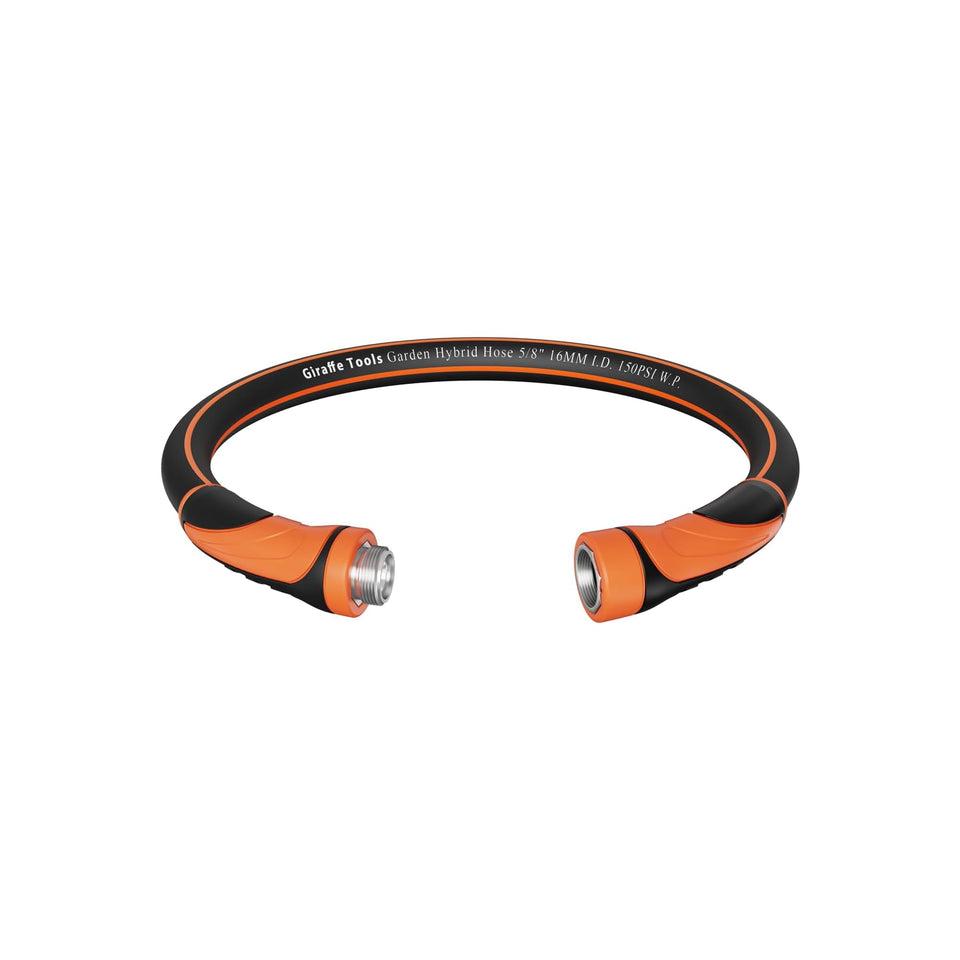 Giraffe Tools garden hose shows hybrid-material construction for lightweight watering tasks.