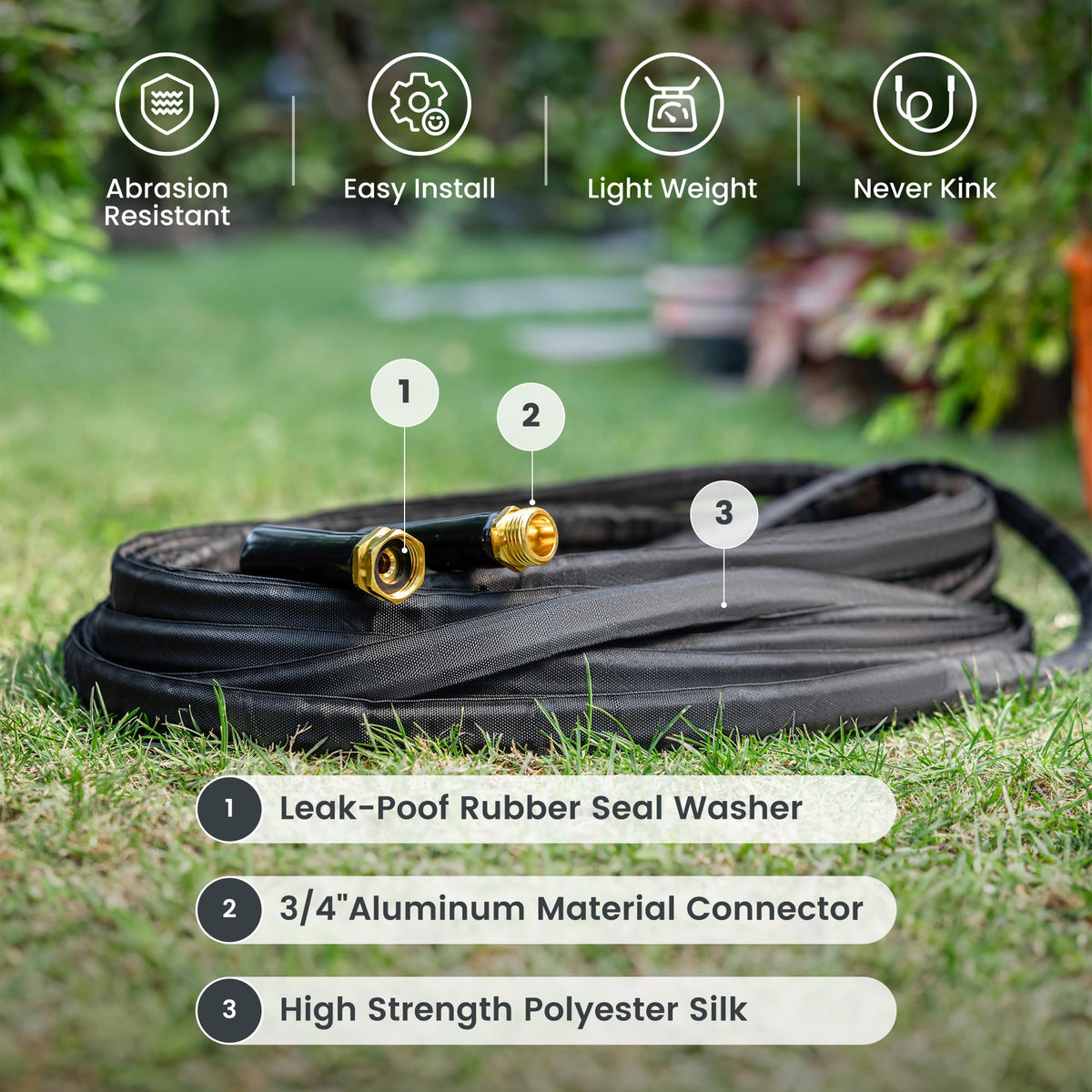 Giraffe Tools kink-free design prevents tangles during yard watering.