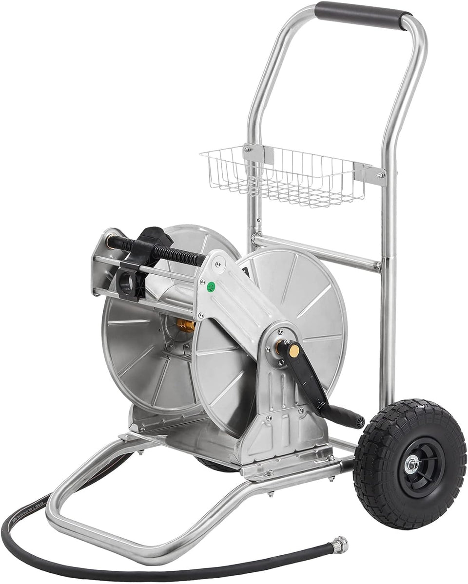 Giraffe Tools hose reel cart with wheels for easy outdoor mobility.