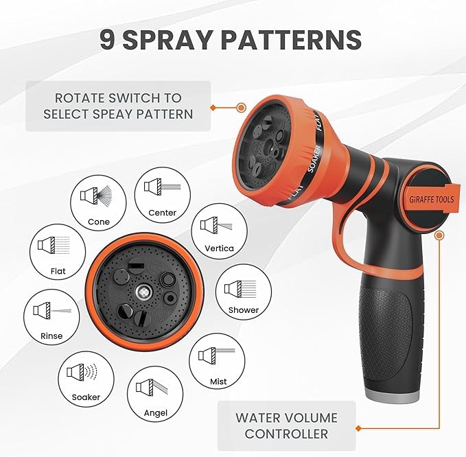 Giraffe Tools kink-free design keeps water flowing during gardening tasks.