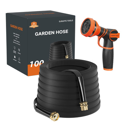 Giraffe Tools lay-flat 100ft hose for easy storage and extended reach.