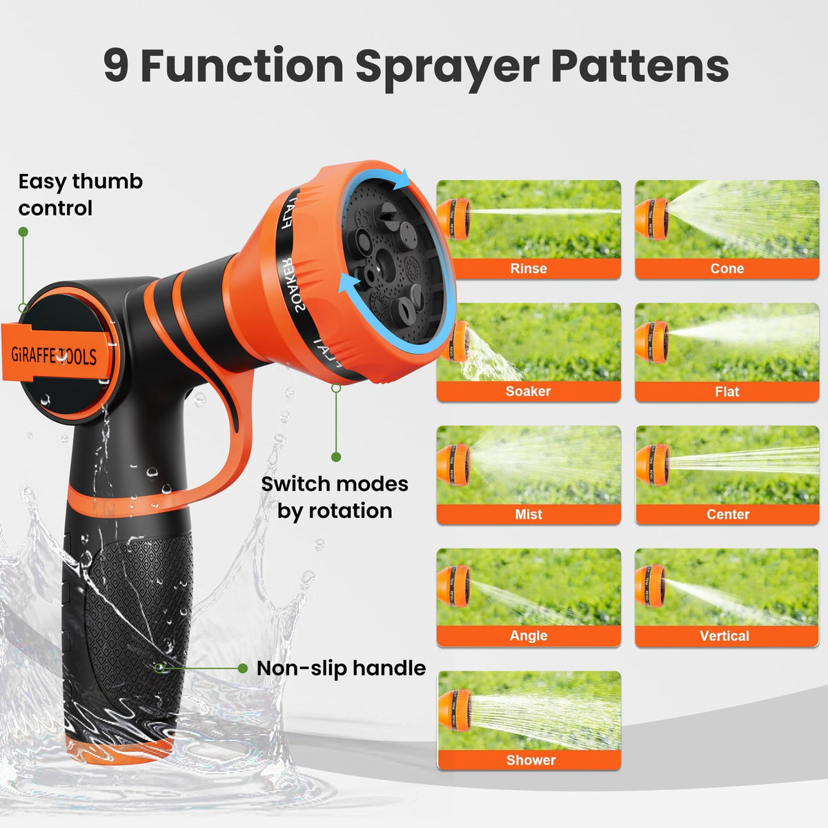 Giraffe Tools non-kink spiral design prevents tangles during chores.