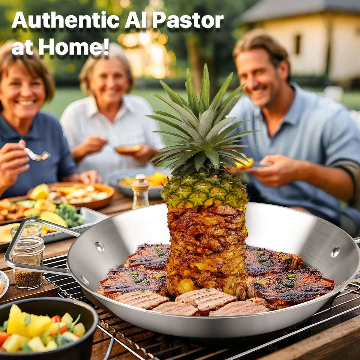Girla al pastor skewer with 5-spike lengths enables versatile vertical roasting.