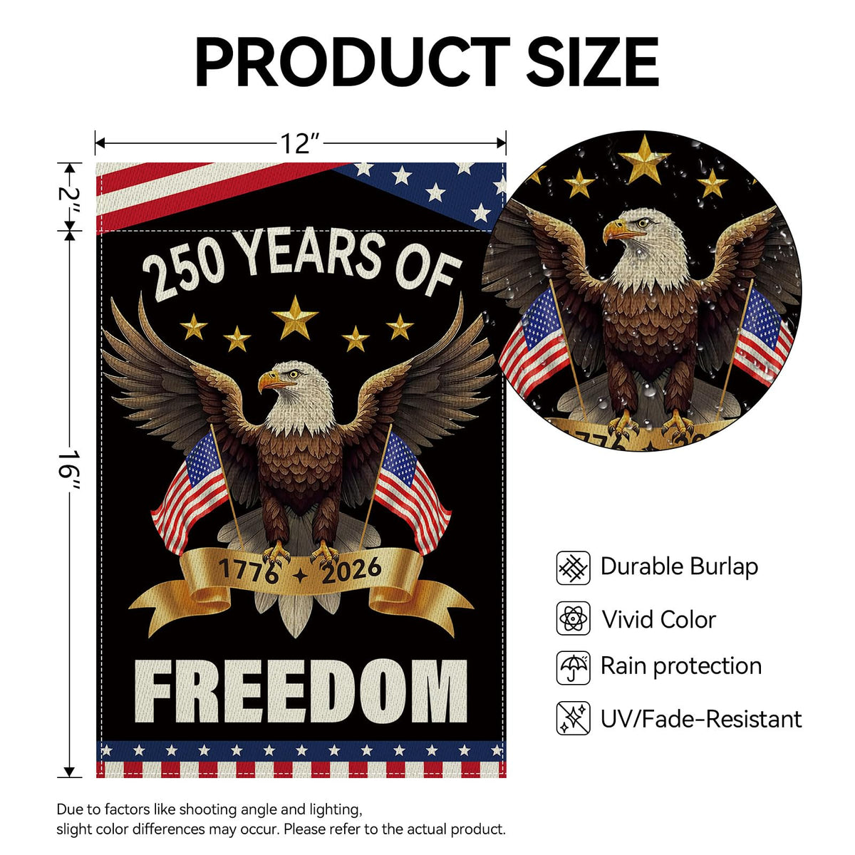 Girlly USA garden flag 12x18 in yard display for patriotic decor.