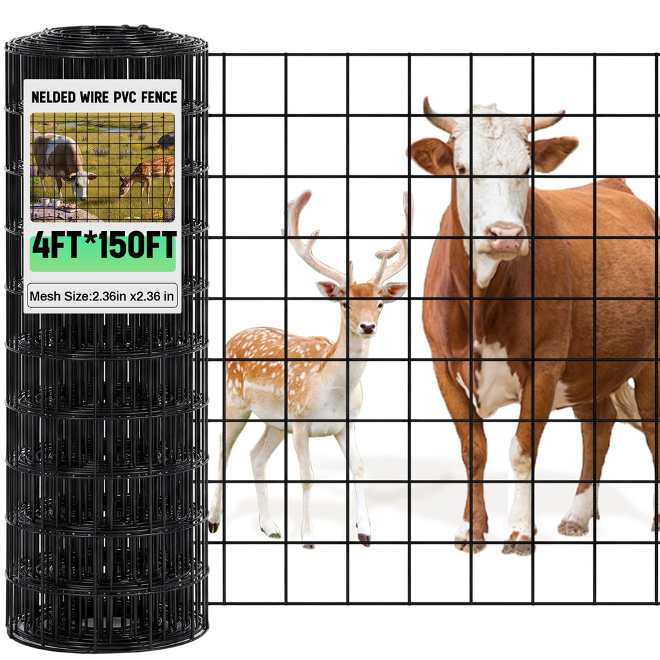 Gisafai 16GA galvanized welded wire fence 4x150 ft black roll for a durable outdoor boundary.