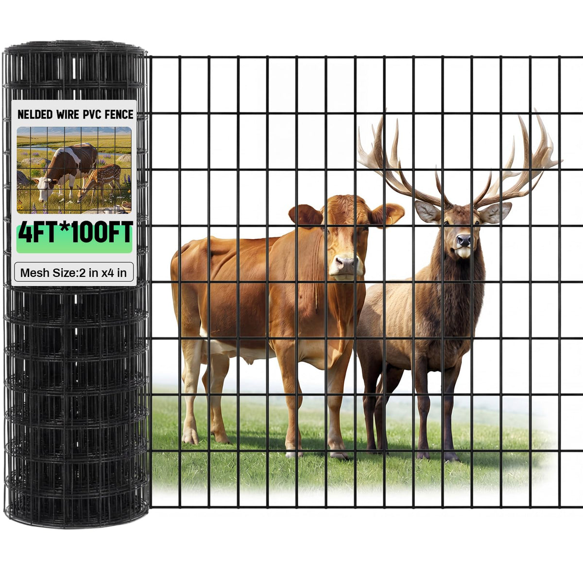 Gisafai 48in x 100ft welded fence roll, durable galvanized steel for livestock containment.