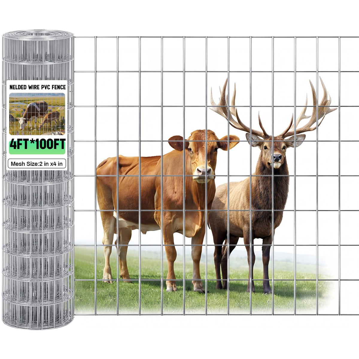 Gisafai 48in fence roll with galvanized wire mesh for durable outdoor containment