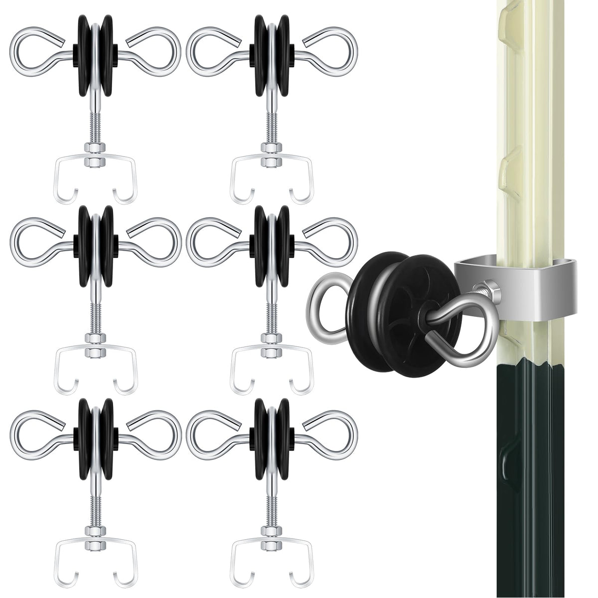 Gisafai electric fence gate handles mounted on a T-post for secure operation