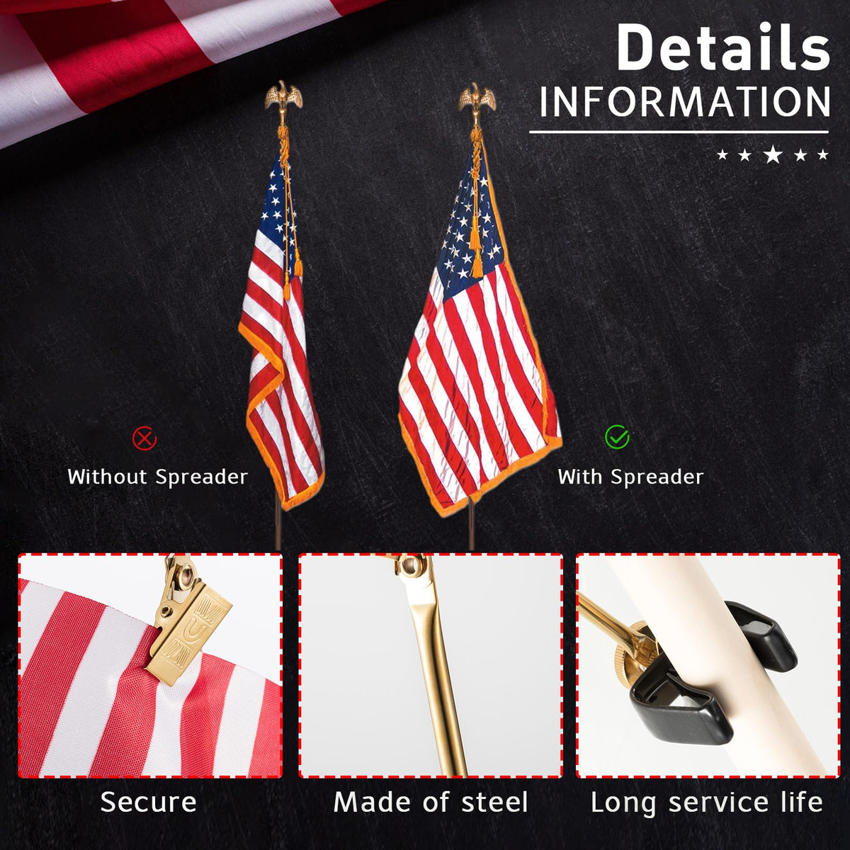 Gisafai gold-coated steel flag spreader for longevity