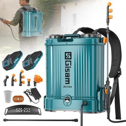 Gisam 5.3-gallon backpack sprayer with clear level markings for easy refills.