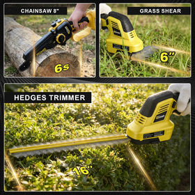 Gisam grass shear attachment supports neat lawn edges.