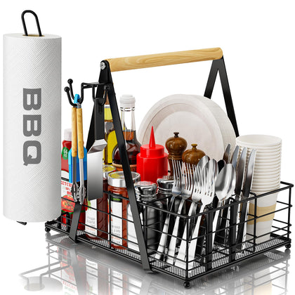 GUIBUKEYAN grill caddy with paper towel holder keeps utensils organized for outdoor meals