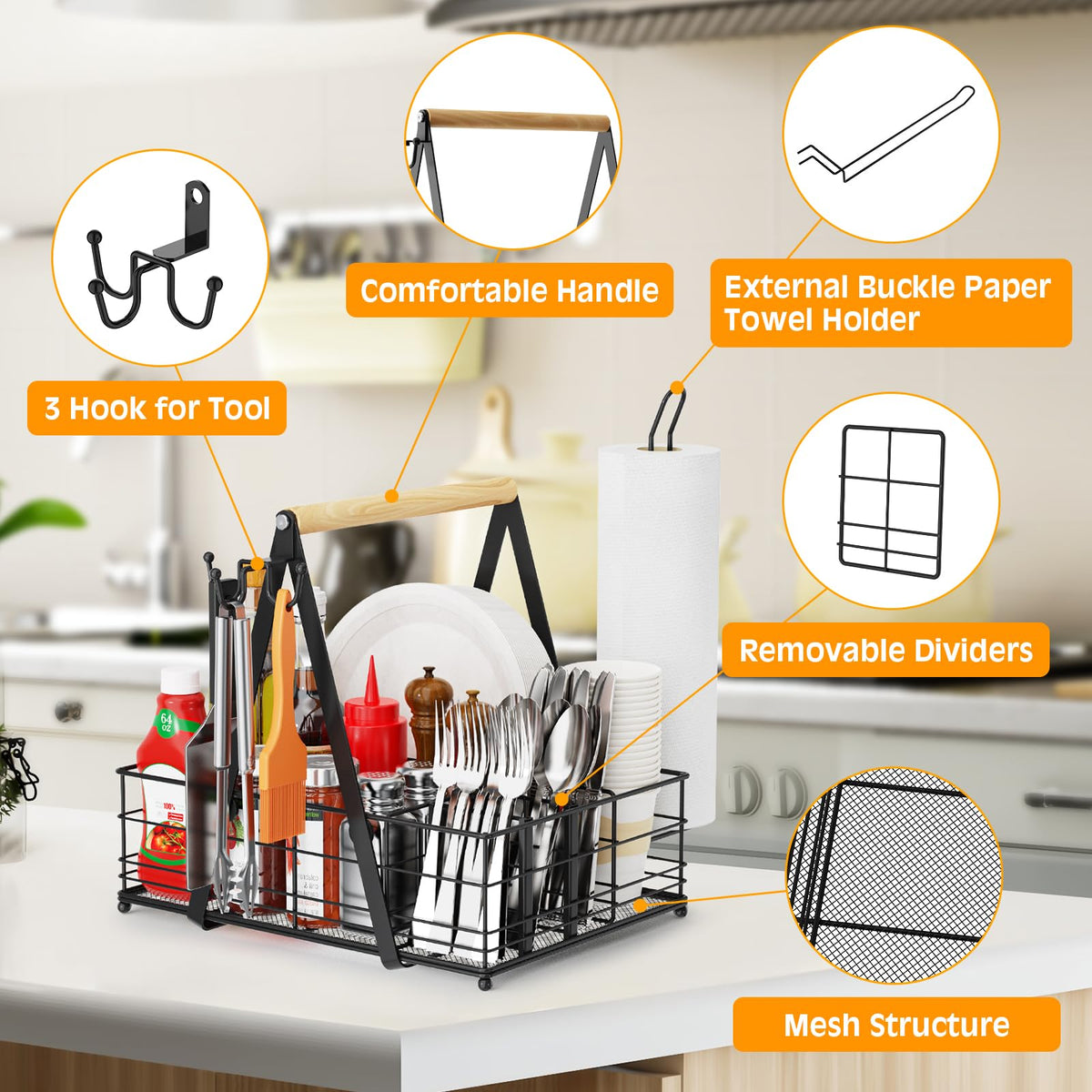 GUIBUKEYAN grill caddy three hanging hooks organize tools and utensils