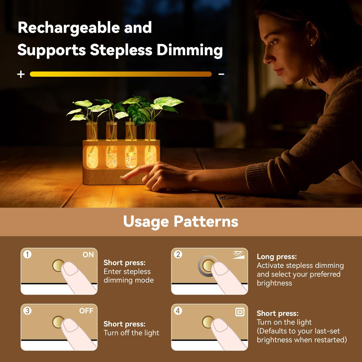 Giunn Beech wood base Propagation Station showcases natural texture while stabilizing four tubes.