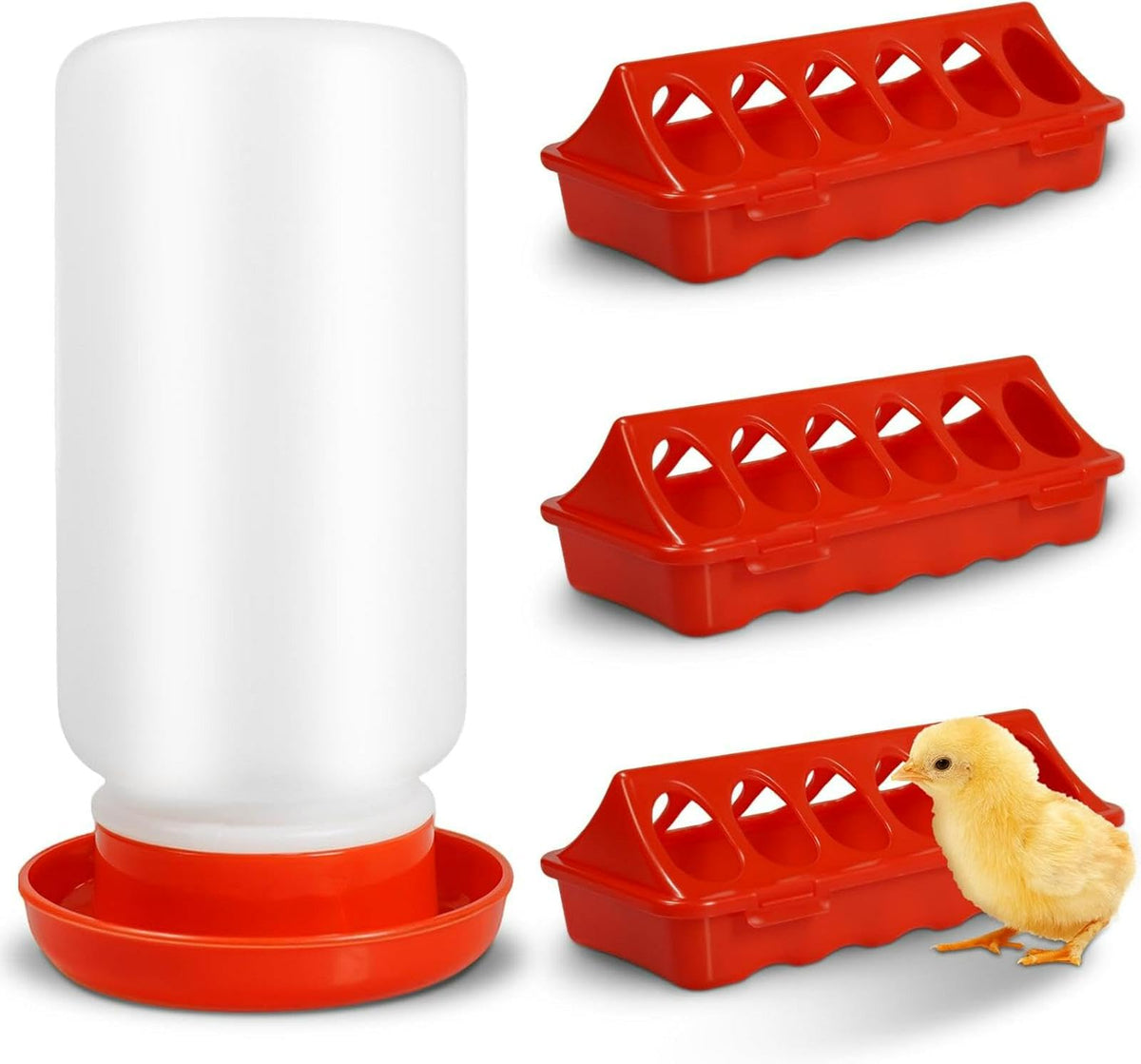 Giyochie chick feeder and waterer kit assembly shown for easy setup in a brooder.
