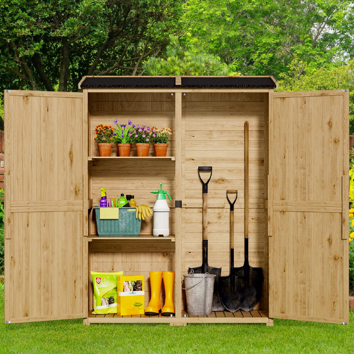 Gizoon cabinet with double doors and lock for added security of garden essentials
