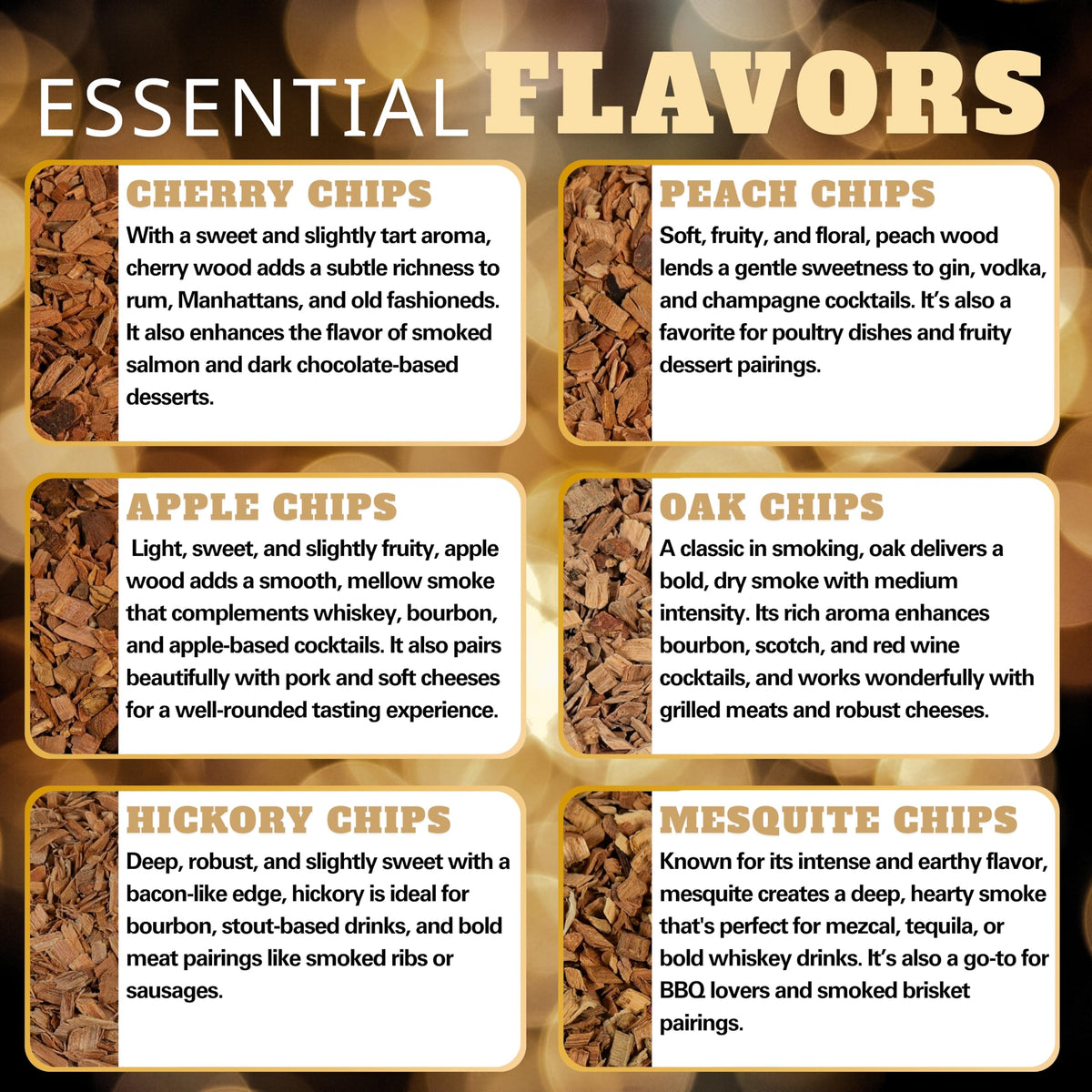 G & J's Finest alder wood chips for bar-cart use enhance crafted cocktails with smoky notes