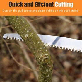 Durable steel blade for extended wood cutting projects.