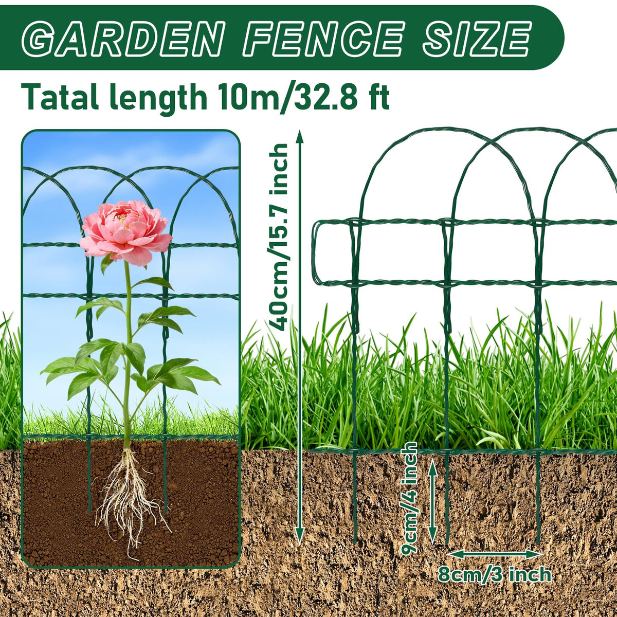 GJQ garden fence border in green coating provides rust resistance for outdoor use.