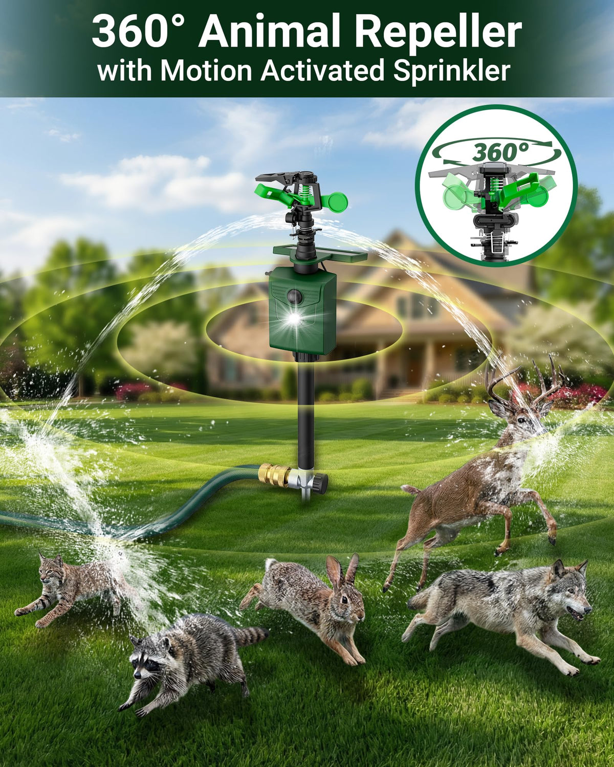 G-Jyuncyou solar animal repellent installed in yard for deterrence