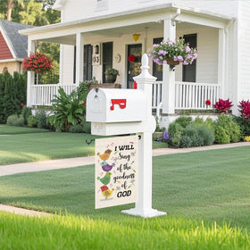 Gkodw garden flag on porch decor, adds seasonal home style.