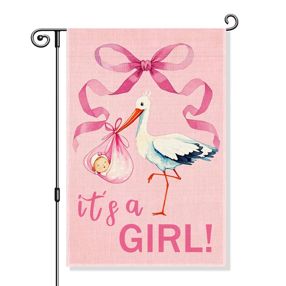 Gkodw It's a Girl garden flag in pink for outdoor baby shower decor.
