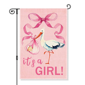 Gkodw It's a Girl garden flag in pink for outdoor baby shower decor.