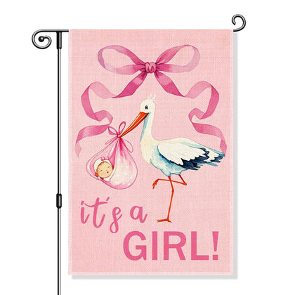 Gkodw It's a Girl garden flag in pink for outdoor baby shower decor.