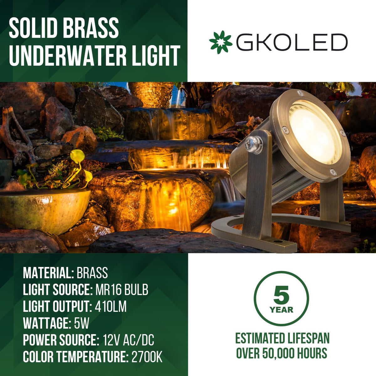 GKOLED brass close-up highlighting corrosion-resistant construction
