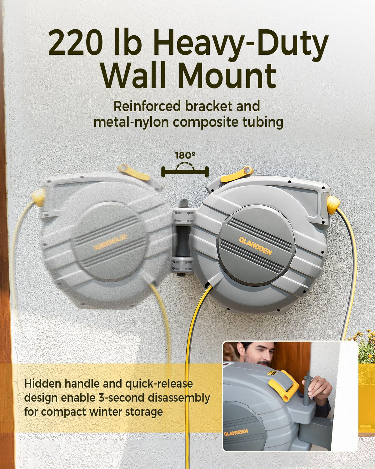 GLAHODEN reinforced brackets enable stable, easy wall mounting.