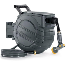 GLAHODEN wall-mount retractable hose reel for organized watering.