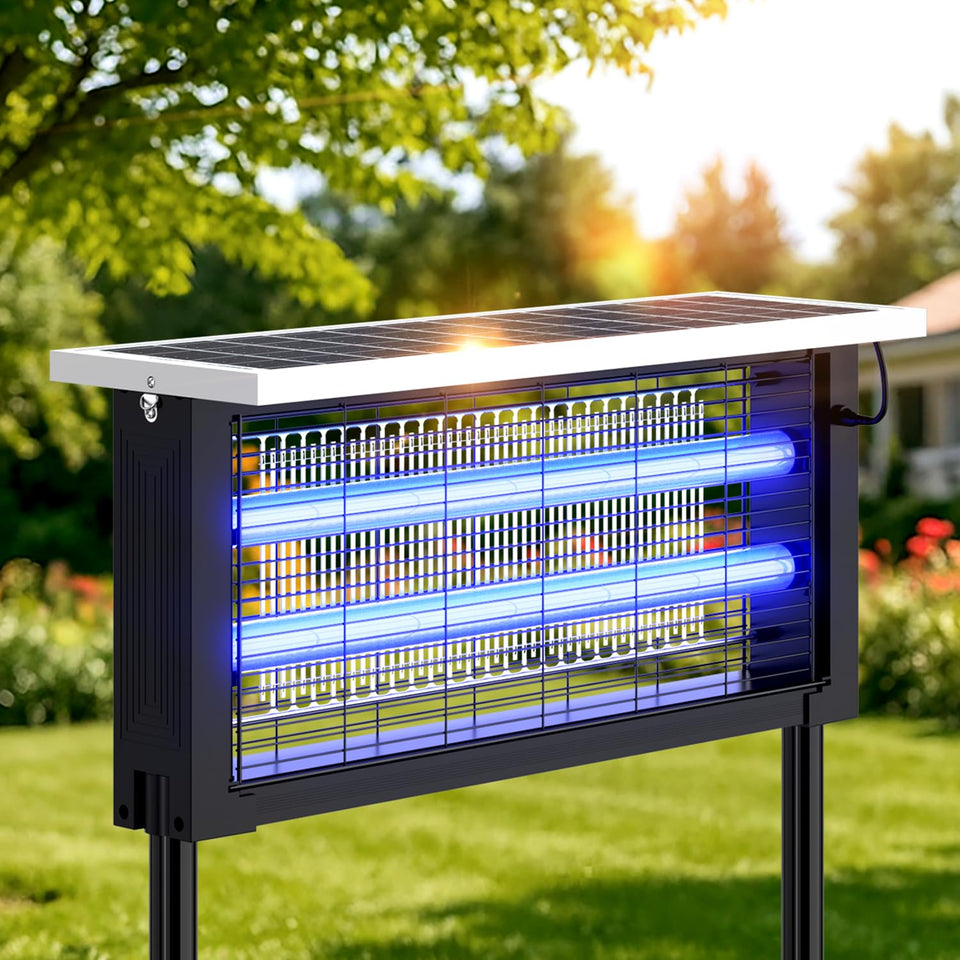 Glamvibe Solar Bug Zapper outdoor front view showing wide-area patio protection