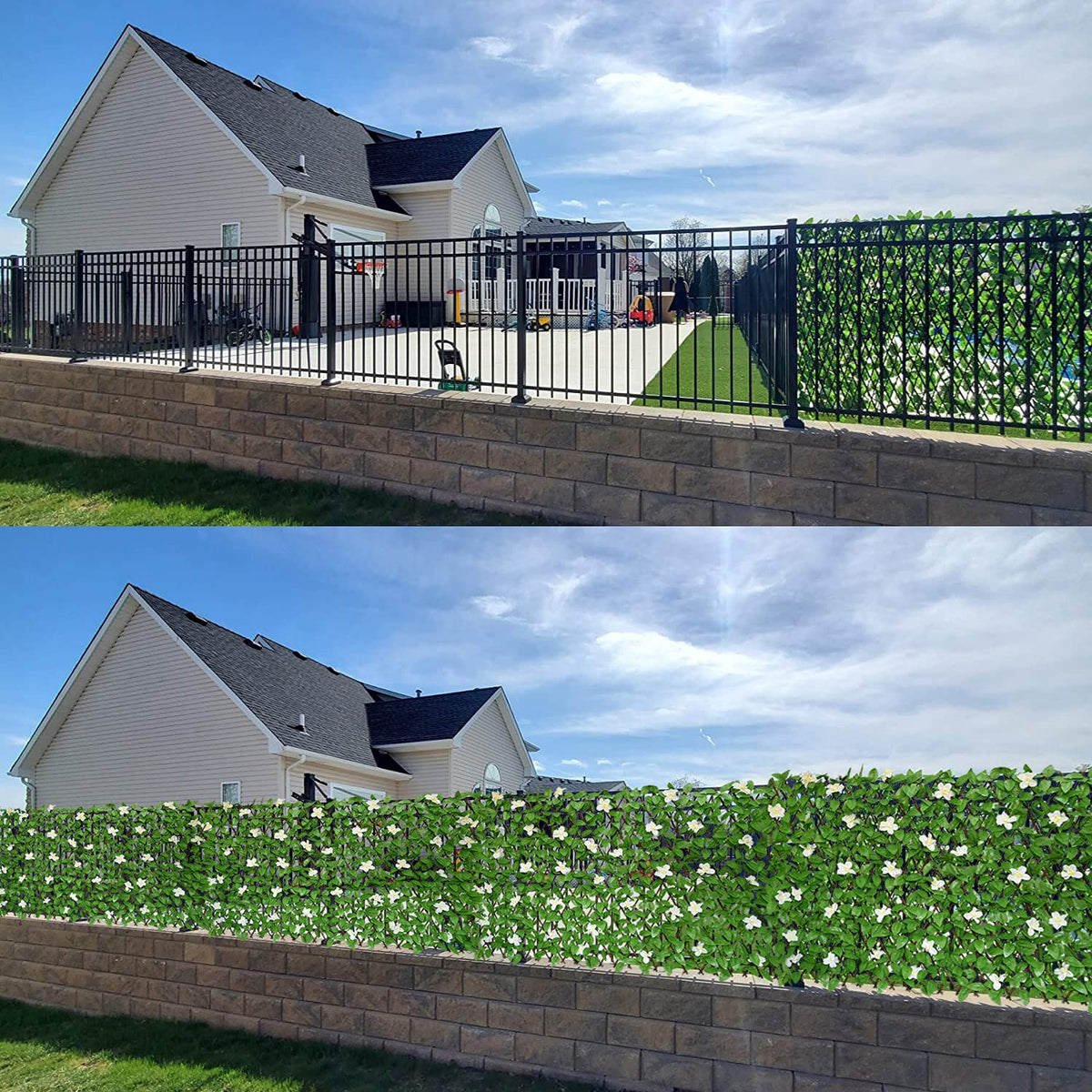 GLANT ivy panel attached to wall for decorative privacy.