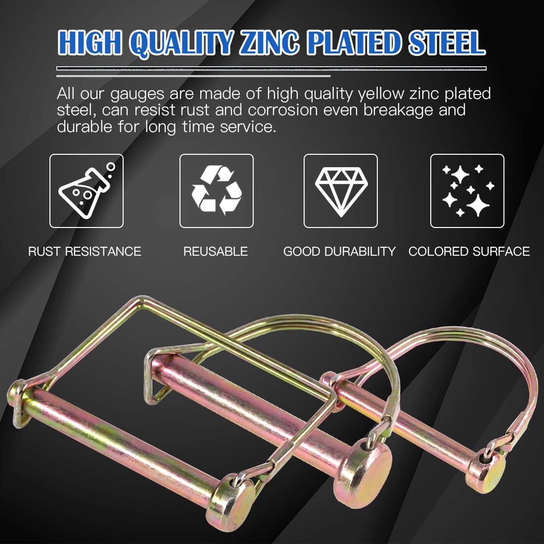 Yellow zinc coating on Glarks pins for rust resistance