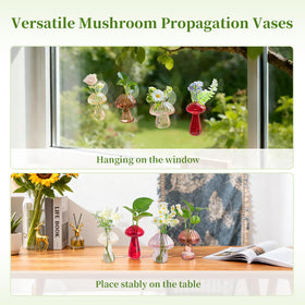 Glasseam mushroom vase with light patterns creating a magical ambience.