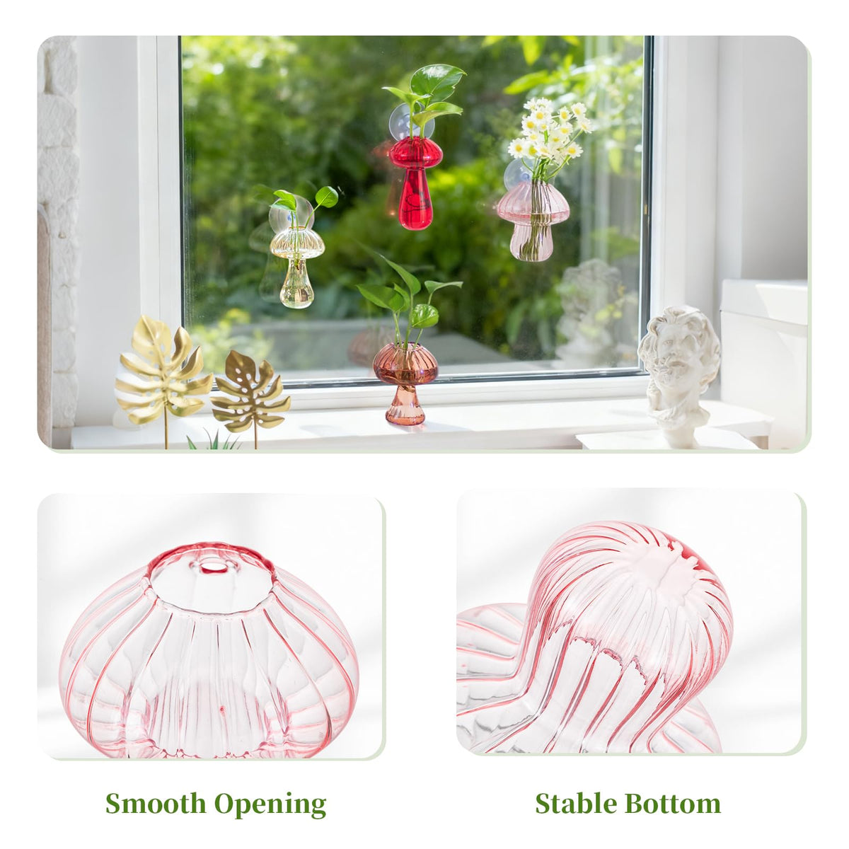 Glasseam office desk propagation vase adds greenery to work space.