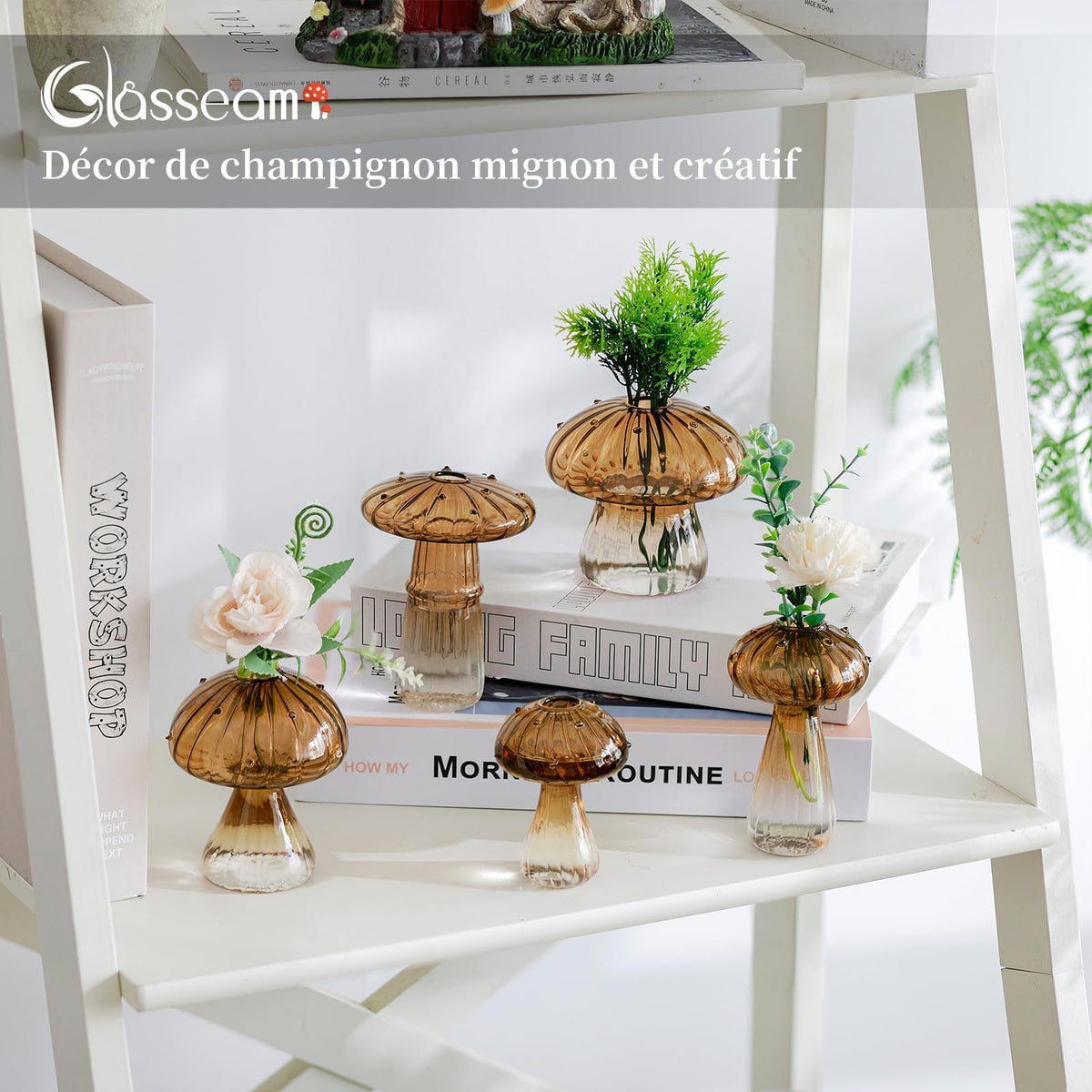 Glasseam mushroom terrarium with 0-78 inch opening for easy baby cuttings