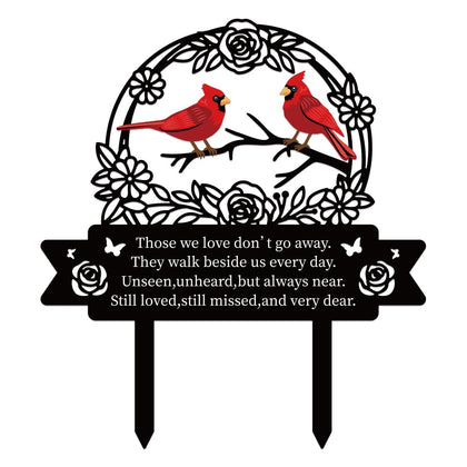 GLASSWINDS cardinal grave marker stake on lawn adds respectful outdoor memorial presence